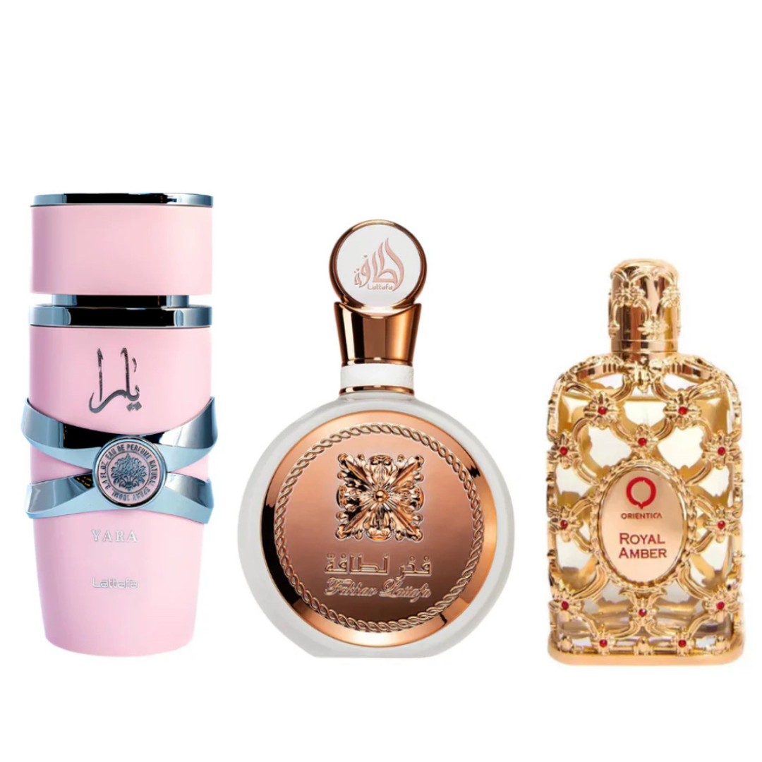 PROMOÇÃO COMPRE 1 LEVE 3 - Lattafa Yara, Fakhar e Royal Amber - Oferta De Black Friday - 100ml Cada