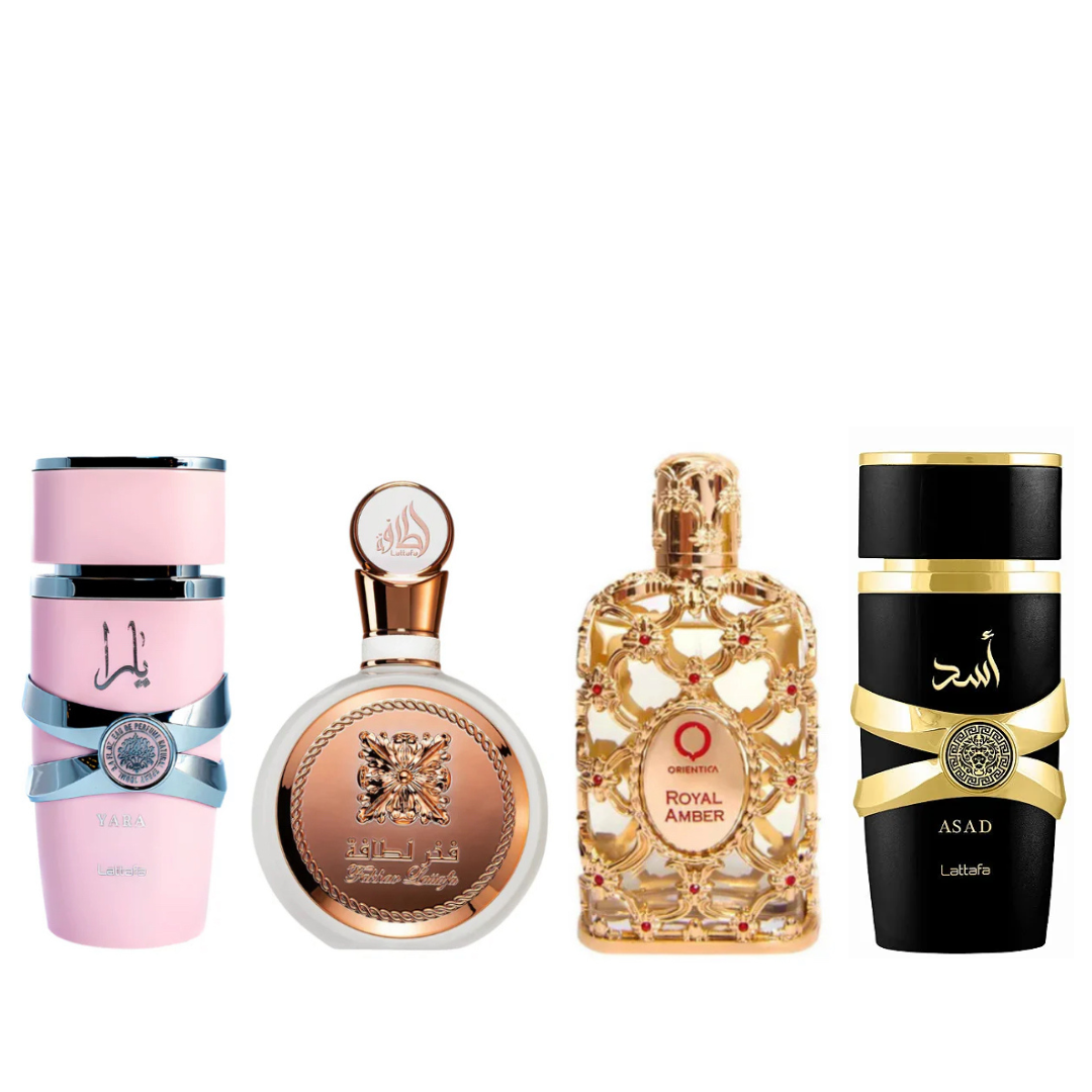 PROMOÇÃO COMPRE 1 LEVE 4 - Lattafa Yara, Fakhar, Royal Amber e Lattafa Asad - 50ml Cada